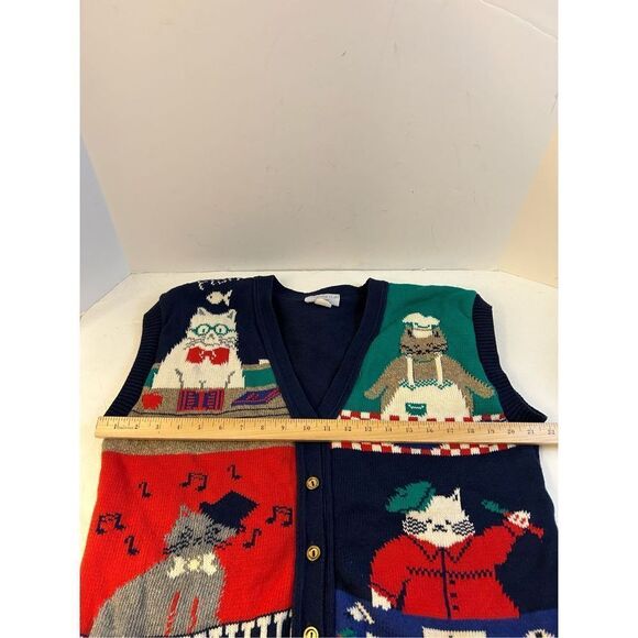 Sweater Loft Button Vest New York USA Cat Lover Vintage Caridan - Picture 8 of 10
